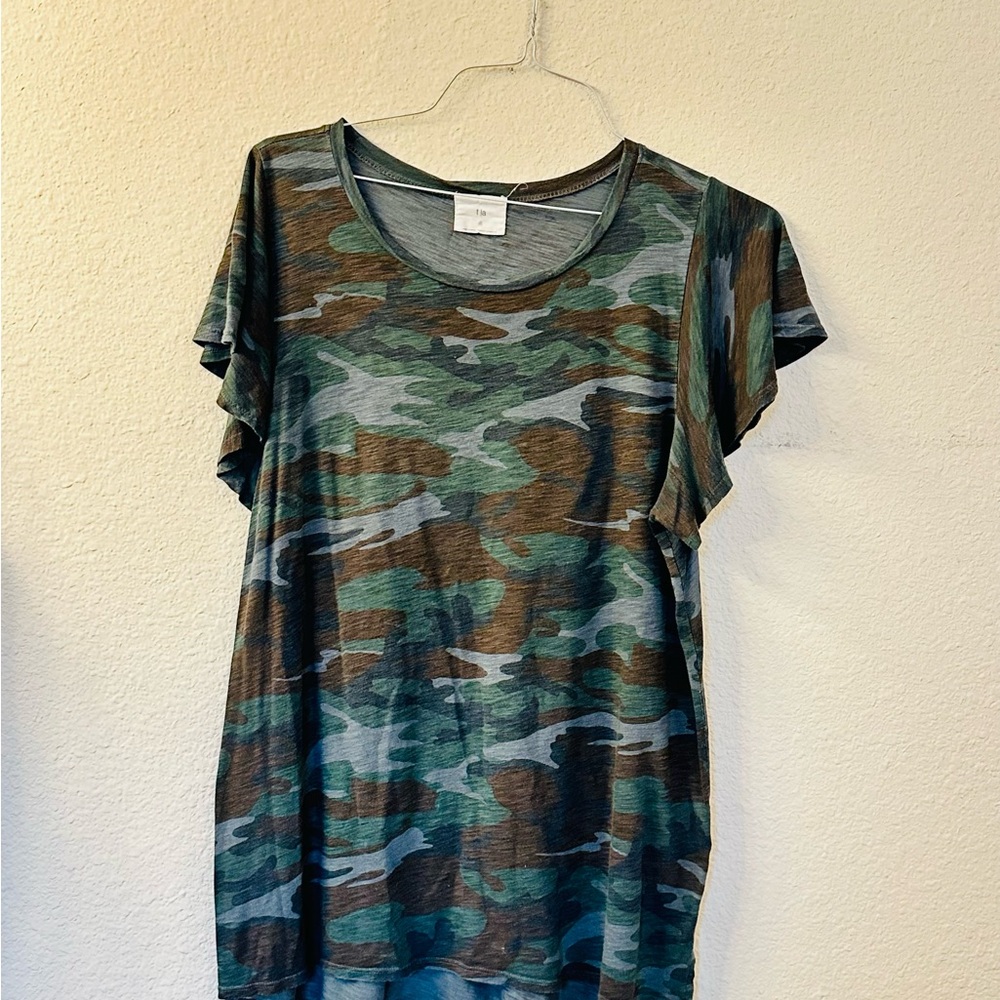 T.La Green and Brown Camouflage Short Sleeve Top